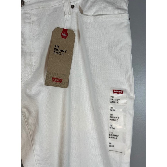 NWT Women's Levi 711, Skinny Ankle Mid Rise, White Jeans, Size W34 - Picture 7 of 10